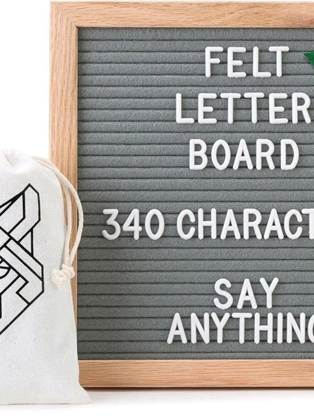 10x10 Gray Felt Letter Board 340 Letters, Numbers & Emojis Oak Frame + Stand